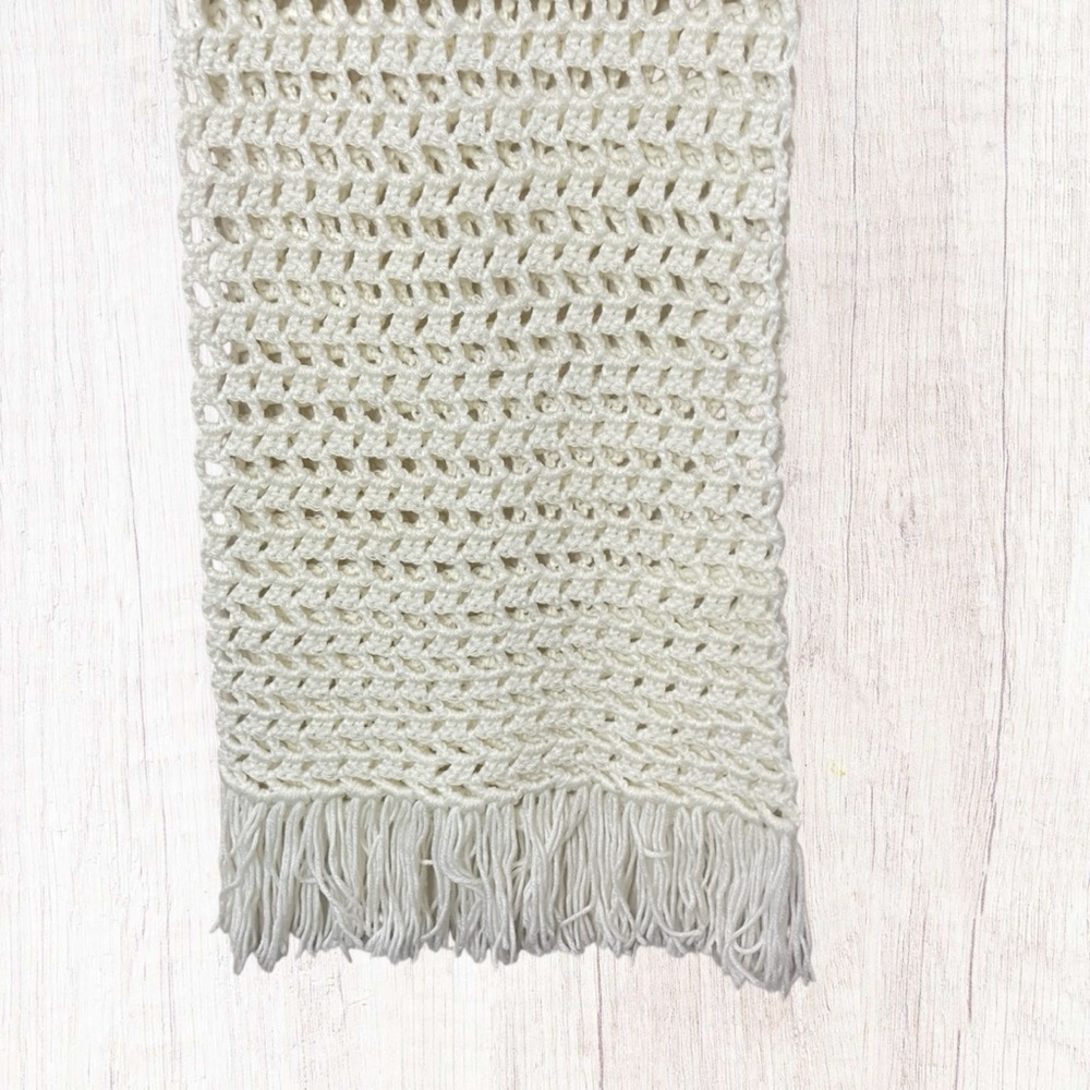 ❌SOLD❌HANDMADE Cream Crochet Wrap/Scarf with Fringe - Picture 6 of 8